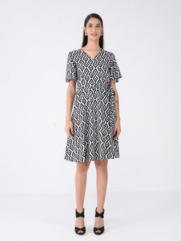 SALT Attire - Ikat Faux Wrap Dress with Belt (Set of 2)