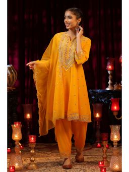 Scakhi - Yellow Georgette Dori-Sequin Work Anarkali Set (Set of 3)