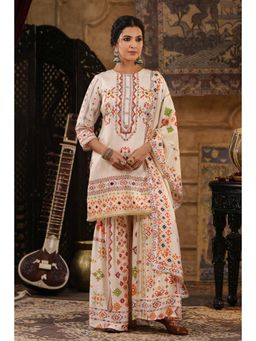 Scakhi - Ivory Chanderi Silk Patola Printed Kurta and Sharara with Dupatta (Set of 3)