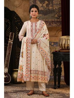 Scakhi - Ivory Chanderi Silk Patola Printed Anarkali and Pant with Dupatta (Set of 3)