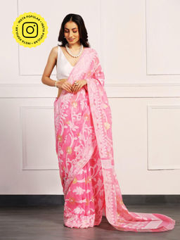 Aditri - Handloom Jamdani On Resham Silk Saree with Running Blouse