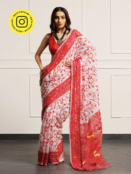 Aditri - Handloom Jamdani On Resham Silk Saree with Running Blouse
