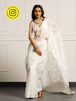 Aditri - Handloom Jamdani On Resham Silk Saree with Running Blouse