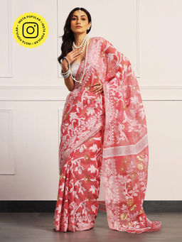 Aditri - Handloom Jamdani On Resham Silk Saree with Running Blouse