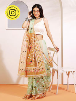 Aditri - Handloom Jamdani On Resham Silk Saree with Running Blouse