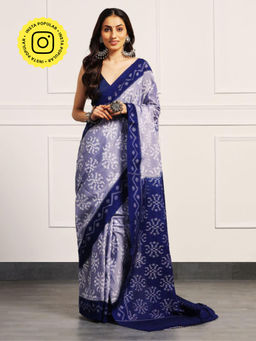 Aditri - Handloom Ikat From Orissa Blue Saree With Blouse Piece
