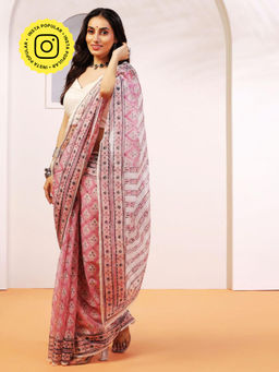 Aditri - Handloom Kota Doria Hand Block Print Multi-Color Saree With Blouse Piece