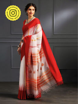 Aditri - White Handloom Khadi Cotton Saree with Running Blouse