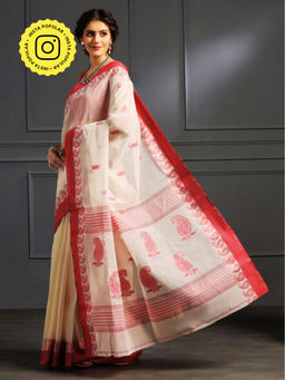 Aditri - Beige Handloom Khadi Cotton Saree with Running Blouse