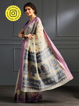 Aditri - Beige Handloom Khadi Cotton Saree with Running Blouse