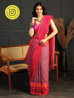 Aditri - Mauve Handloom Khadi Cotton Saree with Running Blouse