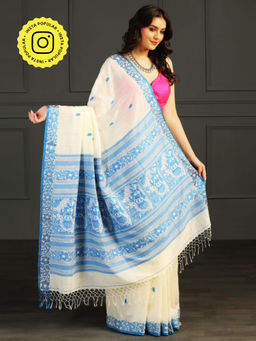 Aditri - Off White Handloom Khadi Cotton Saree with Running Blouse