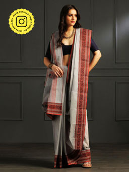 Aditri - Grey Handloom Khadi Cotton Saree with Running Blouse