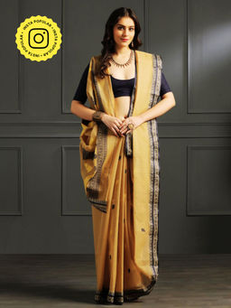 Aditri - Khaki Handloom Khadi Cotton Saree with Running Blouse