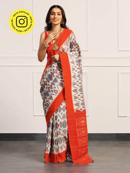 Aditri - Orange Handloom Ikat On Gas Saree with Unstitched Blouse