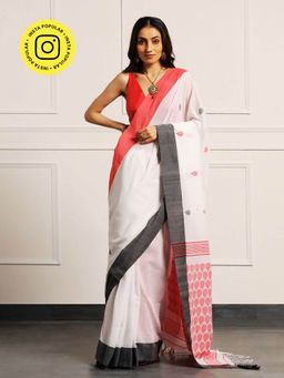 Aditri - White Handloom Khadi Cotton Saree with Unstitched Blouse