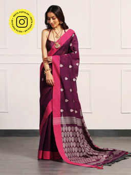 Aditri - Purple Handloom Khadi Cotton Saree with Unstitched Blouse