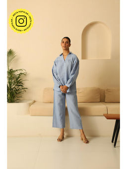 COSSET CLOTHING - Powder Blue Premium Linen Co-Ord (Set of 2)