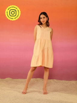 COSSET CLOTHING - Peach Popsicle Poplin Pleated Dress