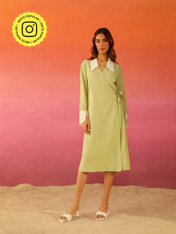 COSSET CLOTHING - Green Matcha Kulfi Linen Dress