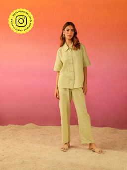 COSSET CLOTHING - Green Matcha Cookie Linen Co-Ord (Set of 2)