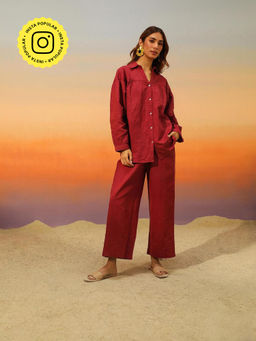 COSSET CLOTHING - Maroon Premium Linen Co-Ord (Set of 2)