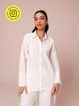 COSSET CLOTHING - Vanilla And Off White Poplin Shirt With Color Block Cuff