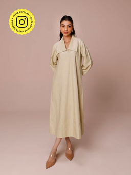 COSSET CLOTHING - Green Matcha Poplin Panelled A-Line Midi Dress