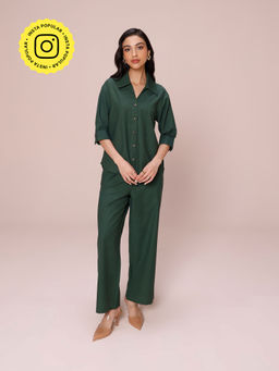 COSSET CLOTHING - Forest Green Linen Blend Relaxed Fit Co-Ord (Set of 2)