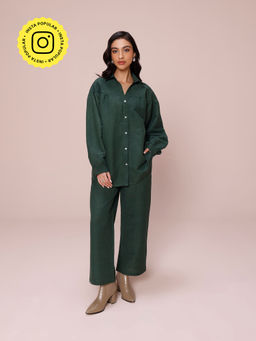 COSSET CLOTHING - Forest Green Premium Linen Co-Ord (Set of 2)