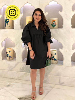 COSSET CLOTHING - Black Classic Charcoal Aperol Poplin Dress