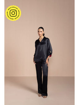 COSSET CLOTHING - Womens Satin Solid Black Pant
