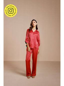 COSSET CLOTHING - Womens Satin Solid Red Pant