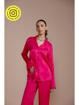 COSSET CLOTHING - Rani Pink Button Embellished Satin Shirt