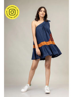 Doodlage - Blue One Shoulder Panelled Dress