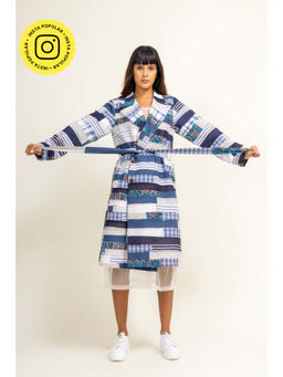 Doodlage - Sky Patchwork Printed Trench Coat With Belt (Set of 2)