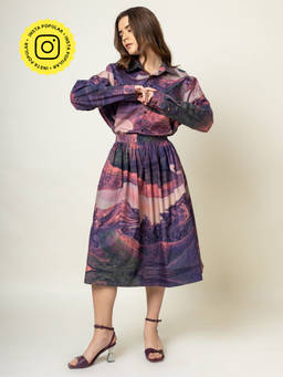 Doodlage - Women Purple Printed Midi Skirt
