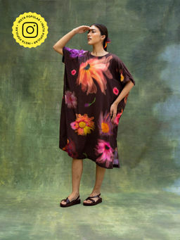 Doodlage - Brown Blair Printed Kaftan Dress with Slip (Set of 2)