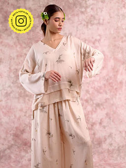 Doodlage - Doodle Beige Savanna Printed Top