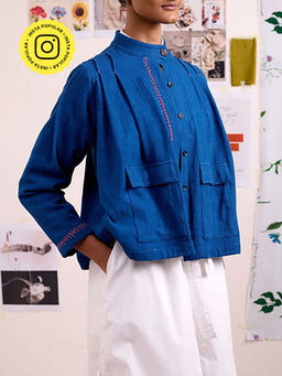 Doodlage - Women Blue Cotton Jacket