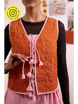 Doodlage - Women Rust Cotton Waist Coat