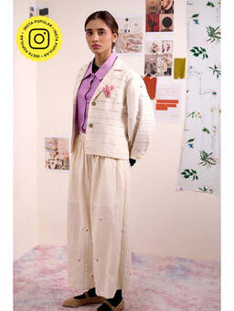Doodlage - Women Beige Cotton Jacket with Pant