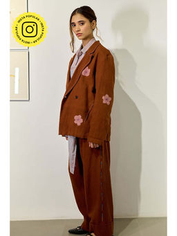 Doodlage - Women Brown Cotton Jacket with Pant