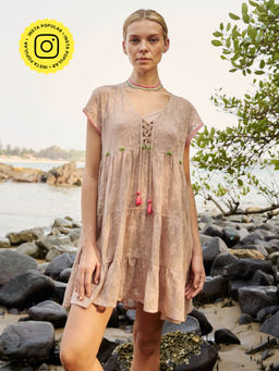 Essgee - Tan La Palm Mini Mesh Dress