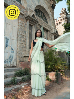 Ethnic Elements - Mint Green Handblock Printed Mul Cotton Saree