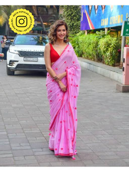 Ethnic Elements - Pink Mul Cotton Heart Embroidered Saree