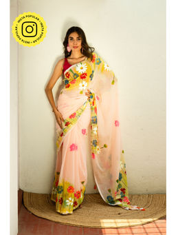 Ethnic Elements - Gulmeher Chitramay Handpainted Mul Cotton Saree Without Blouse