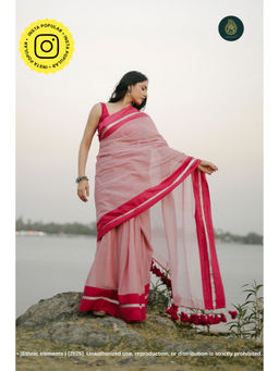 Ethnic Elements - Roseberry Zari Aura Mul Cotton Saree With Contrast Border & Unstitched Blouse