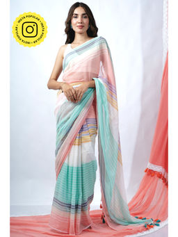 Ethnic Elements - Multicolor Woven Mul Cotton Handloom Saree