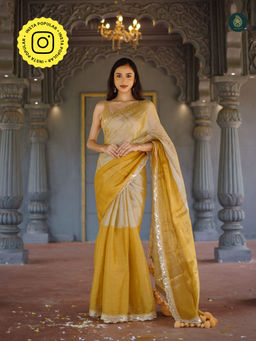 Ethnic Elements - Gold Mul Cotton Tissue Saree